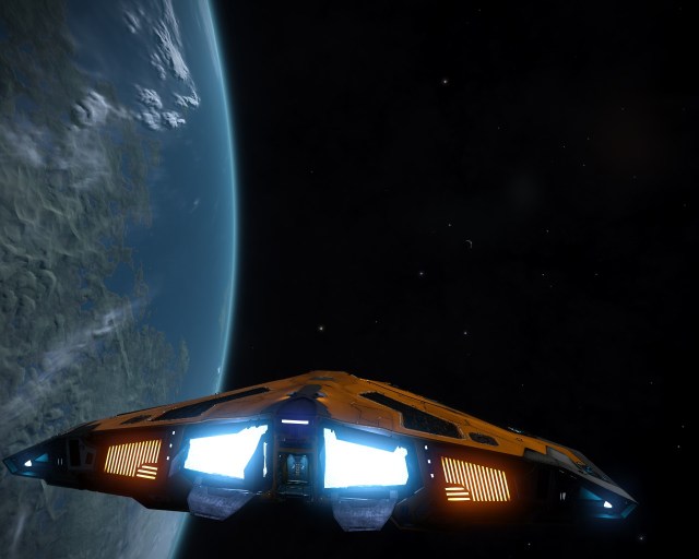Closeup, watching the orbital companion water world in the distance.